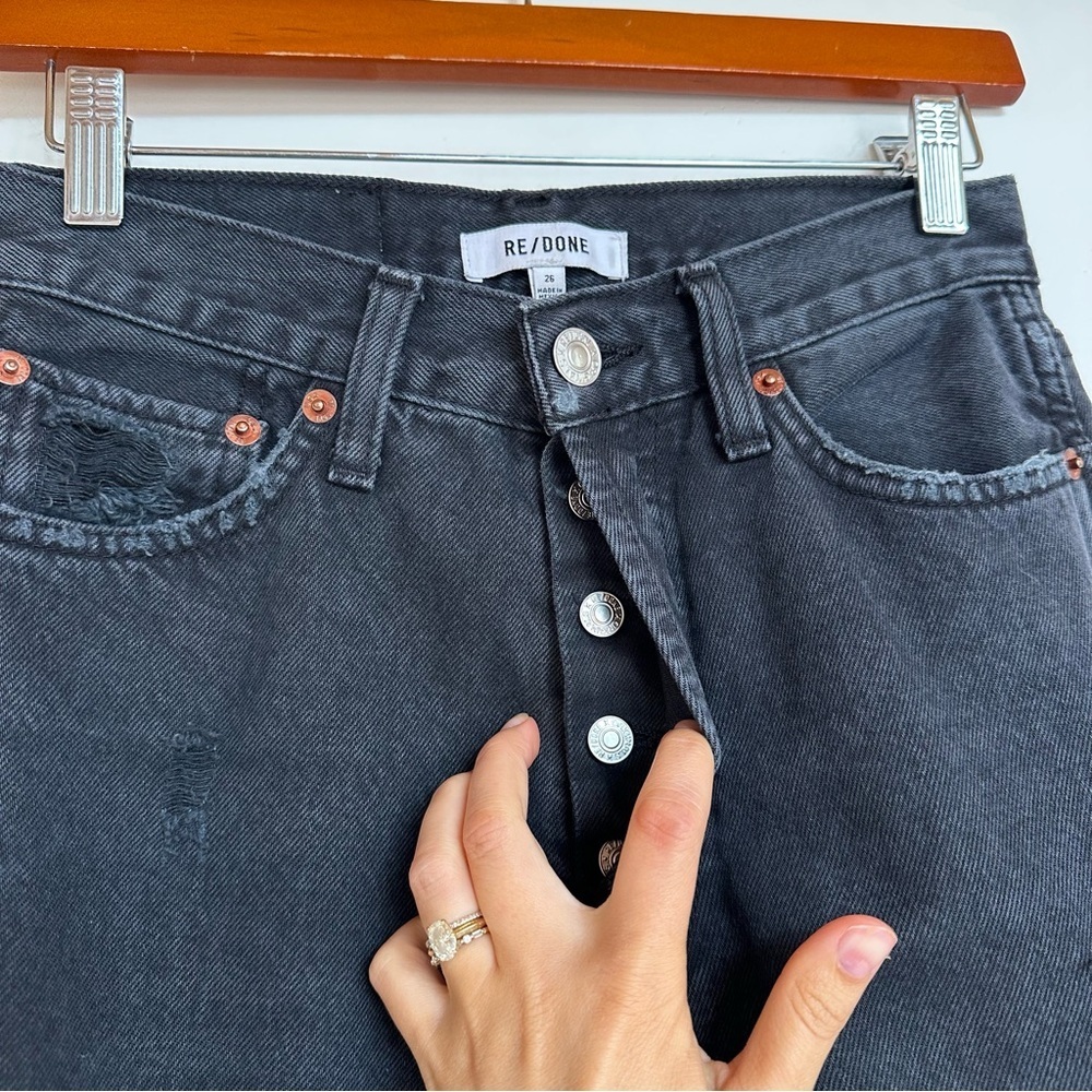Re/Done High Rise Loose Jeans Washed Black with Rips Size 26 - Picture 7 of 11